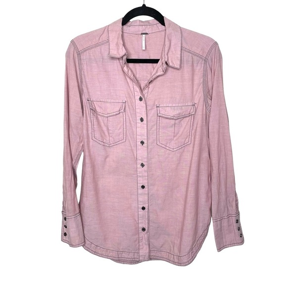 Free People Last Chance Button Down Shirt Turkish Coffee Pink - Picture 5 of 13
